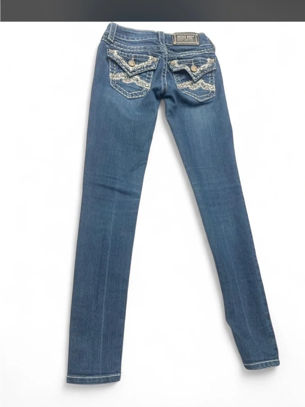Miss Me Dark Blue Skinny Jeans with Contrast Stitching